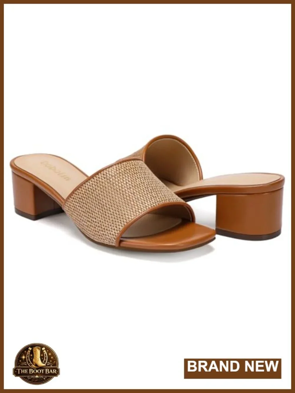 Woven Block Heel Slide Sandals Square Toe Mules for Women